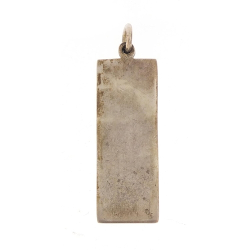 1399 - Silver ingot pendant by Carrs, 5cm in length, 30.6g