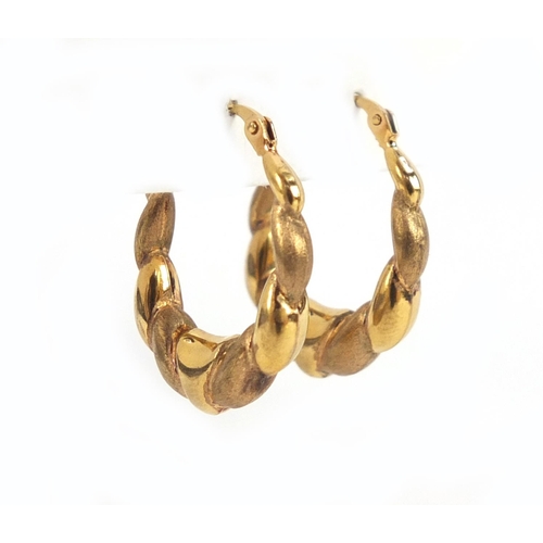 1008 - Pair of 9ct gold hoop earrings, 2.4cm in length, 1.6g