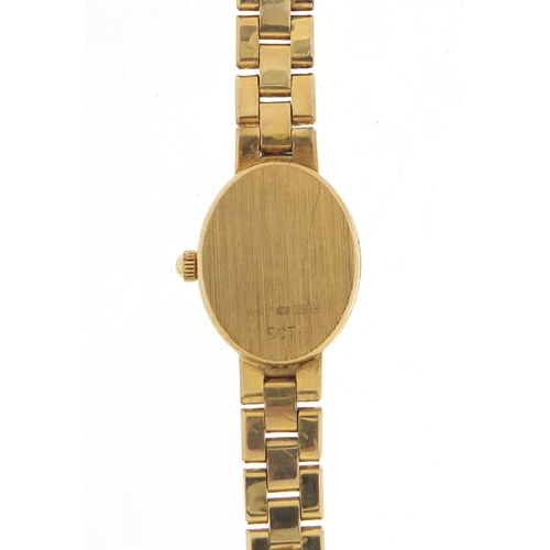 1006 - 9ct gold Bueche Girod ladies wristwatch with 9ct gold strap box and certificate, 18.2g