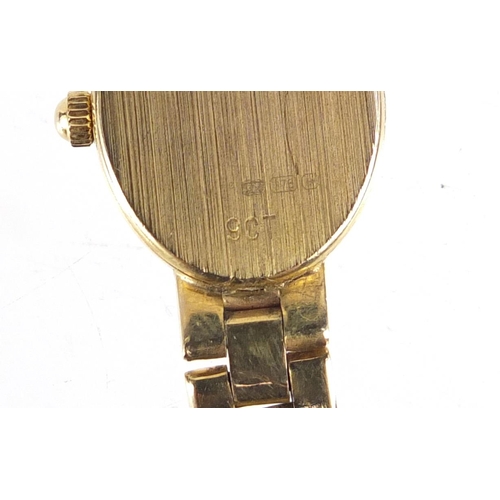 1006 - 9ct gold Bueche Girod ladies wristwatch with 9ct gold strap box and certificate, 18.2g