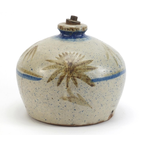 427 - Contemporary Studio Pottery lamp base, sparsely decorated with a tree, 17cm high