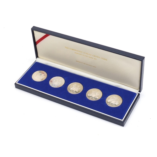 804 - The Coronation Jubilee silver proof crown set, with fitted case and box