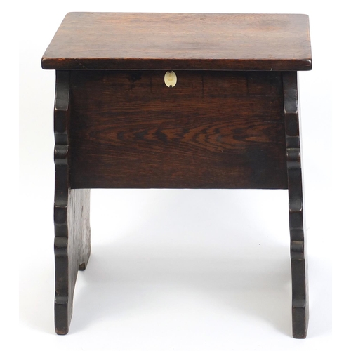 1619 - Carved oak sewing box, 53cm H x 47cm W x 30.5cm D