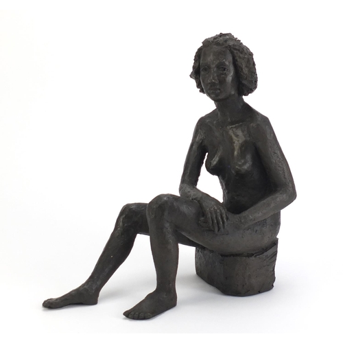 887 - Modernist bronzed sculpture of a seated nude female, 29cm high