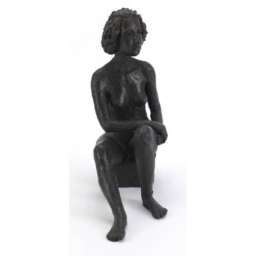 887 - Modernist bronzed sculpture of a seated nude female, 29cm high