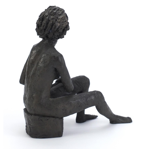 887 - Modernist bronzed sculpture of a seated nude female, 29cm high