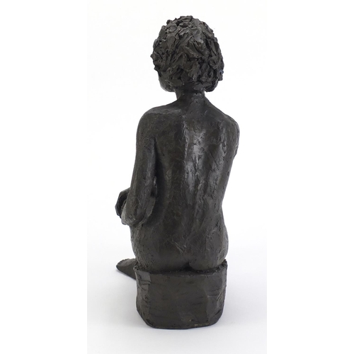 887 - Modernist bronzed sculpture of a seated nude female, 29cm high