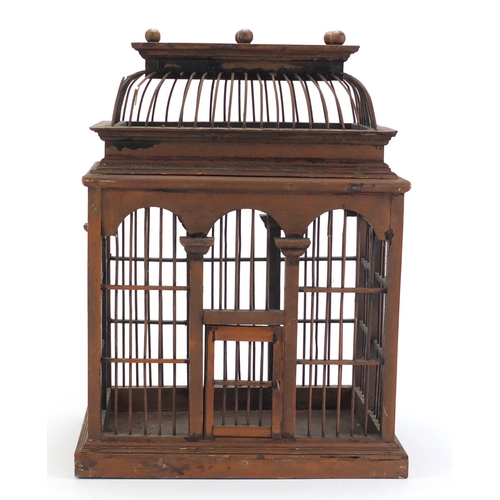 891 - Chinese hardwood bird cage, 43.5cm H x 34cm W x 22cm D