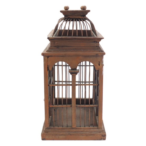 891 - Chinese hardwood bird cage, 43.5cm H x 34cm W x 22cm D