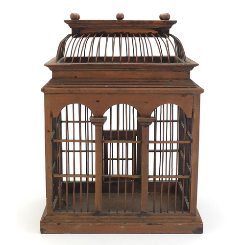 891 - Chinese hardwood bird cage, 43.5cm H x 34cm W x 22cm D