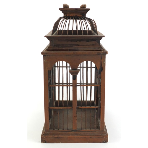 891 - Chinese hardwood bird cage, 43.5cm H x 34cm W x 22cm D