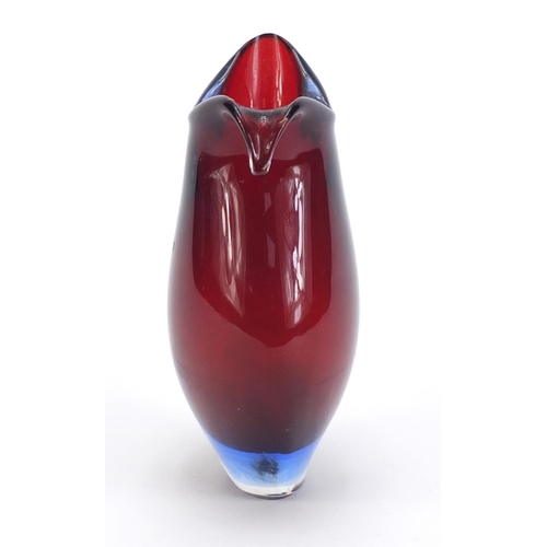 1199 - Murano Seguso three colour glass vase, 15cm high