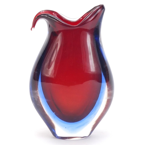 1199 - Murano Seguso three colour glass vase, 15cm high