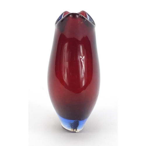 1199 - Murano Seguso three colour glass vase, 15cm high