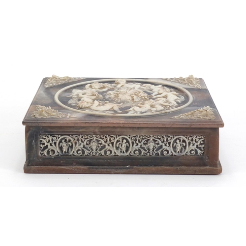 1040 - Marble style classical box with sectional interior decorated with Putti, 5.5cm H x 19cm W x 17cm D