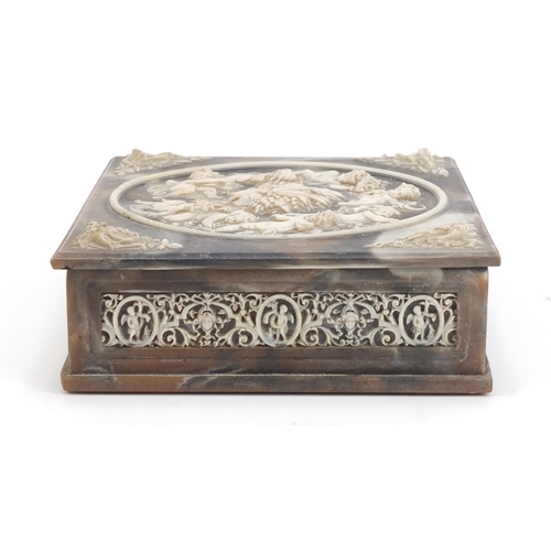 1040 - Marble style classical box with sectional interior decorated with Putti, 5.5cm H x 19cm W x 17cm D