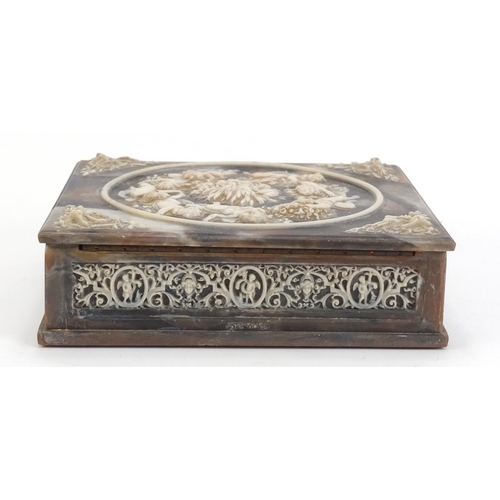 1040 - Marble style classical box with sectional interior decorated with Putti, 5.5cm H x 19cm W x 17cm D