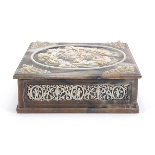 1040 - Marble style classical box with sectional interior decorated with Putti, 5.5cm H x 19cm W x 17cm D