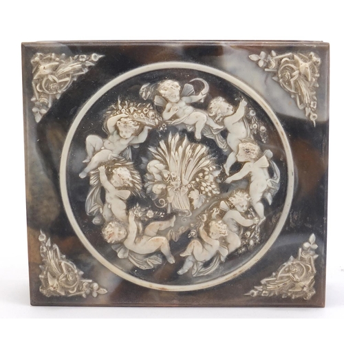 1040 - Marble style classical box with sectional interior decorated with Putti, 5.5cm H x 19cm W x 17cm D