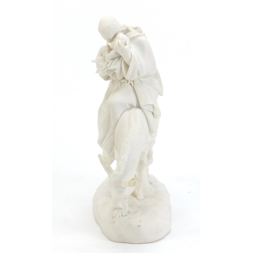 860 - Parian figure group of mother and child on donkey back, 26cm high