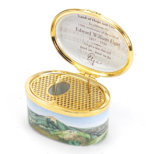 936 - Halcyon Days enamel musical box commemorating 150th anniversary of the birth of Edward William Elgar... 