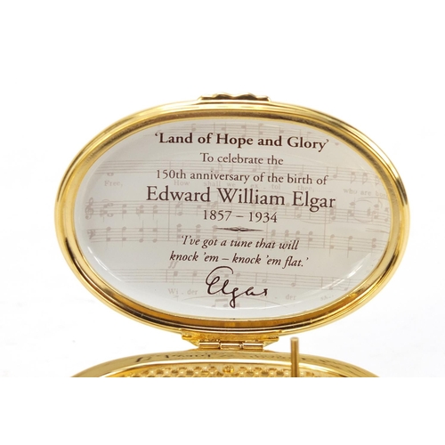 936 - Halcyon Days enamel musical box commemorating 150th anniversary of the birth of Edward William Elgar... 