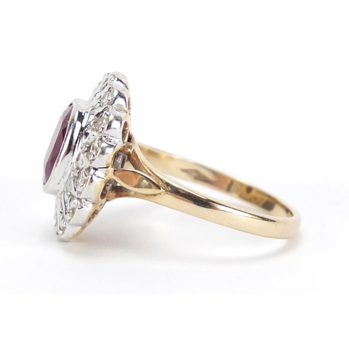 207 - 9ct gold ruby and diamond ring, size M, 4.9g