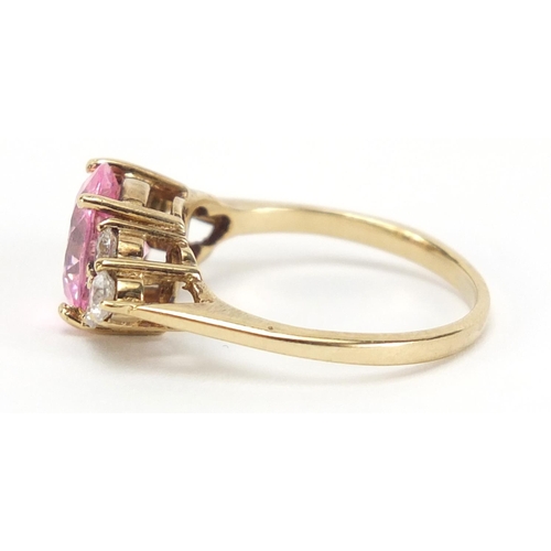 318 - 9ct gold pink and white cubic zirconia ring, size L, 2.8g