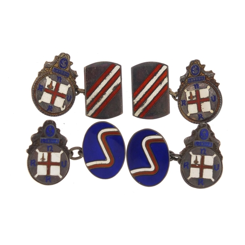 905 - Two pairs of Naval interest silver and enamel cufflinks, 20.6g