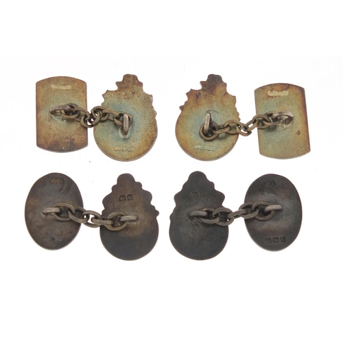 905 - Two pairs of Naval interest silver and enamel cufflinks, 20.6g