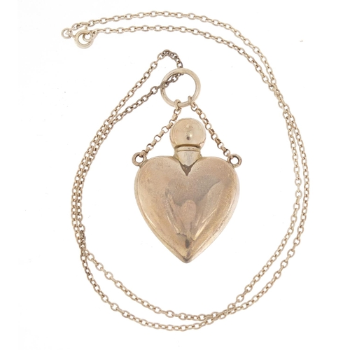 1142 - Silver love heart shaped scent bottle pendant on a silver necklace, the pendant Birmingham 1987, 6cm... 