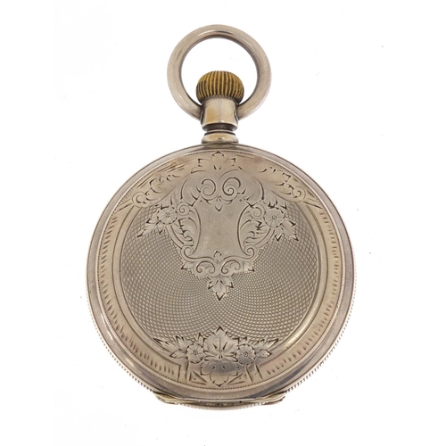 257 - Gentlemen's unmarked silver full hunter pocket watch with subsidiary dial, 54mm in diameter