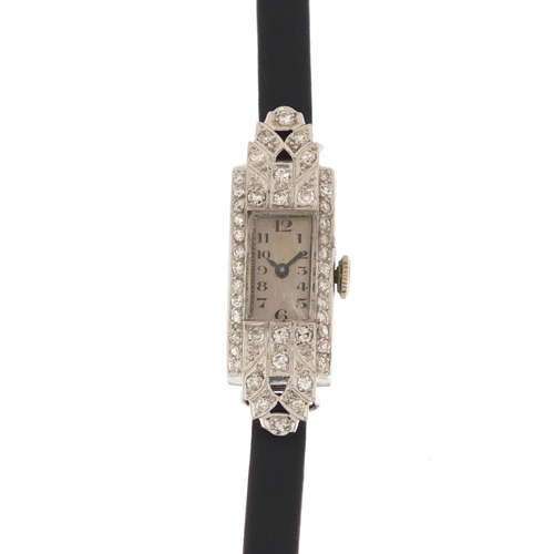 1145 - Art Deco platinum and diamond ladies cocktail watch, the movement marked MPG