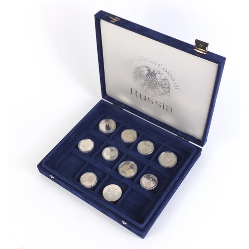 707 - The official coins of Russia comprising ten coins with certificates of authenticity including a silv... 