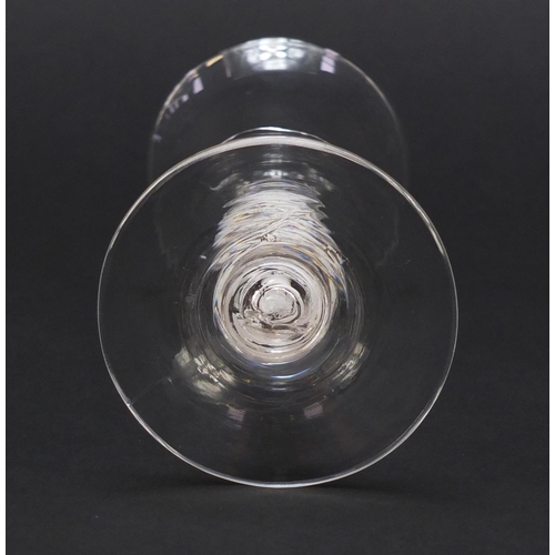 2 - 18th century wine glass with bell shaped bowl and opaque twist stem, 16.5cm high