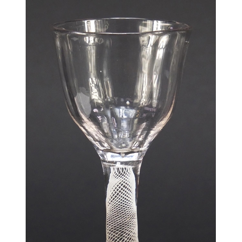 76 - 18th century wine glass with moulded bowl and knopped open twist stem, 15cm high