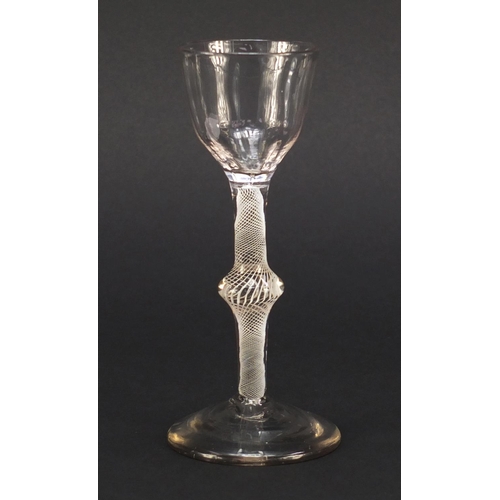 76 - 18th century wine glass with moulded bowl and knopped open twist stem, 15cm high