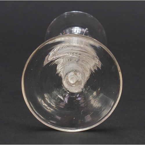 76 - 18th century wine glass with moulded bowl and knopped open twist stem, 15cm high