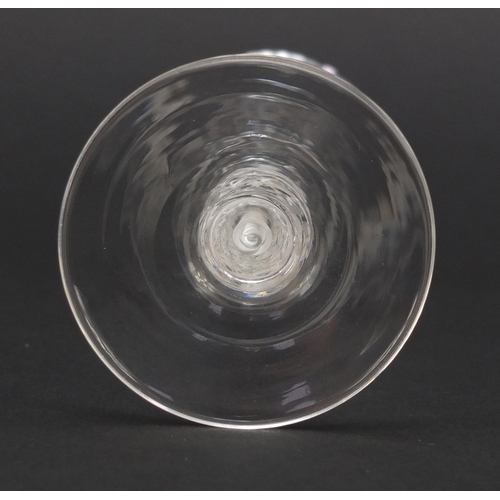 78 - 19th century wine glass with opaque twist faceted stem and engraved bowl, 15cm high