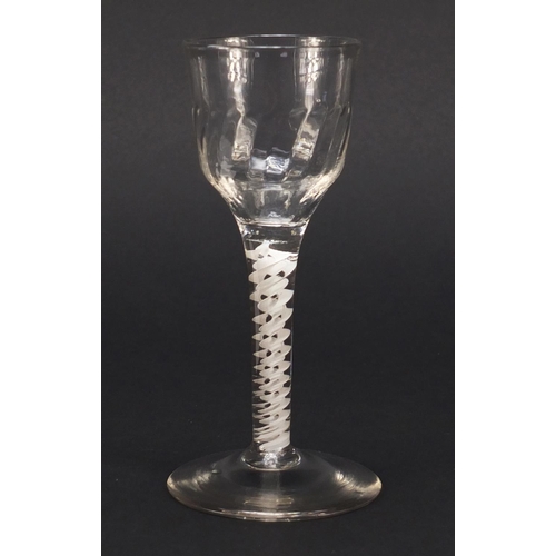 120 - 18th century wine glass with writhen bowl and cotton twist stem, 15cm high