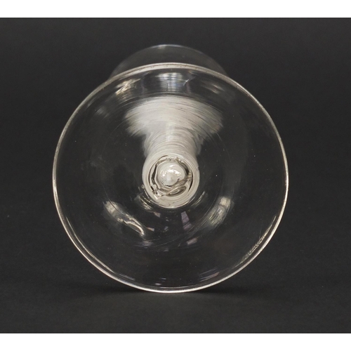 120 - 18th century wine glass with writhen bowl and cotton twist stem, 15cm high