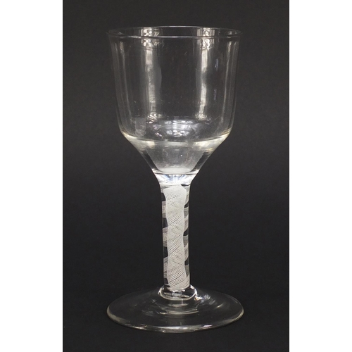 121 - 18th century wine glass goblet with double opaque twist stem, 17.5cm high