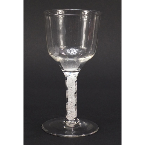 121 - 18th century wine glass goblet with double opaque twist stem, 17.5cm high