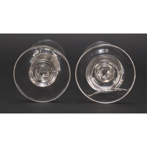 384 - Matched pair of early 19th century ale glasses with knopped baluster stems, each 16cm high