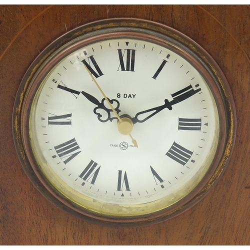 1039 - Edwardian inlaid mahogany mantel clock, 22cm high