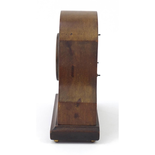 1039 - Edwardian inlaid mahogany mantel clock, 22cm high