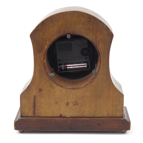 1039 - Edwardian inlaid mahogany mantel clock, 22cm high