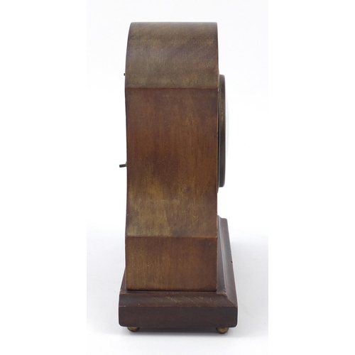 1039 - Edwardian inlaid mahogany mantel clock, 22cm high