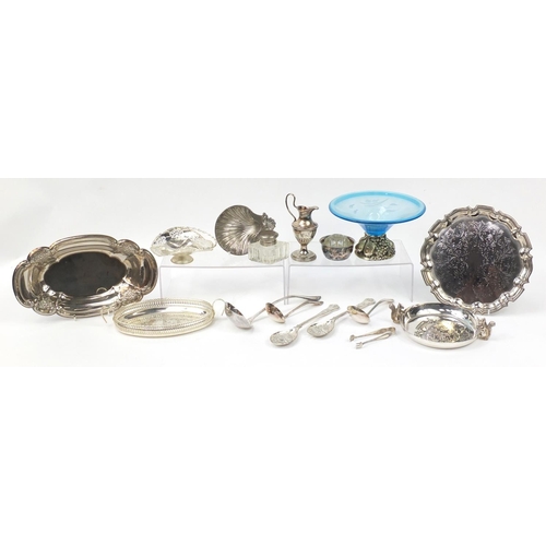 1561 - Silver plate including cutlery, centrepiece, circular dish mounted with squirrels and glass inkwell