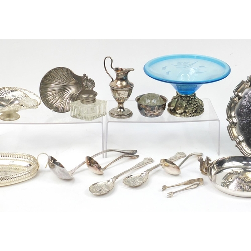 1561 - Silver plate including cutlery, centrepiece, circular dish mounted with squirrels and glass inkwell